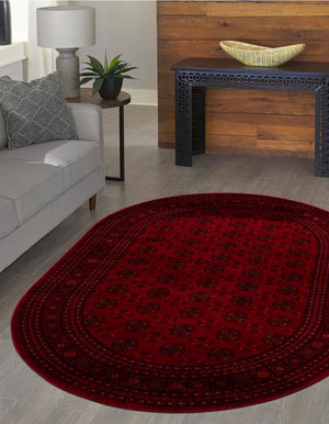 Red 7' 10 x 10' Tekke Oval Area Rug Classic Traditional Vintage Design Carpet for Living Rooms, Dining, Bedrooms, Office Space for Sale at Rug Engine