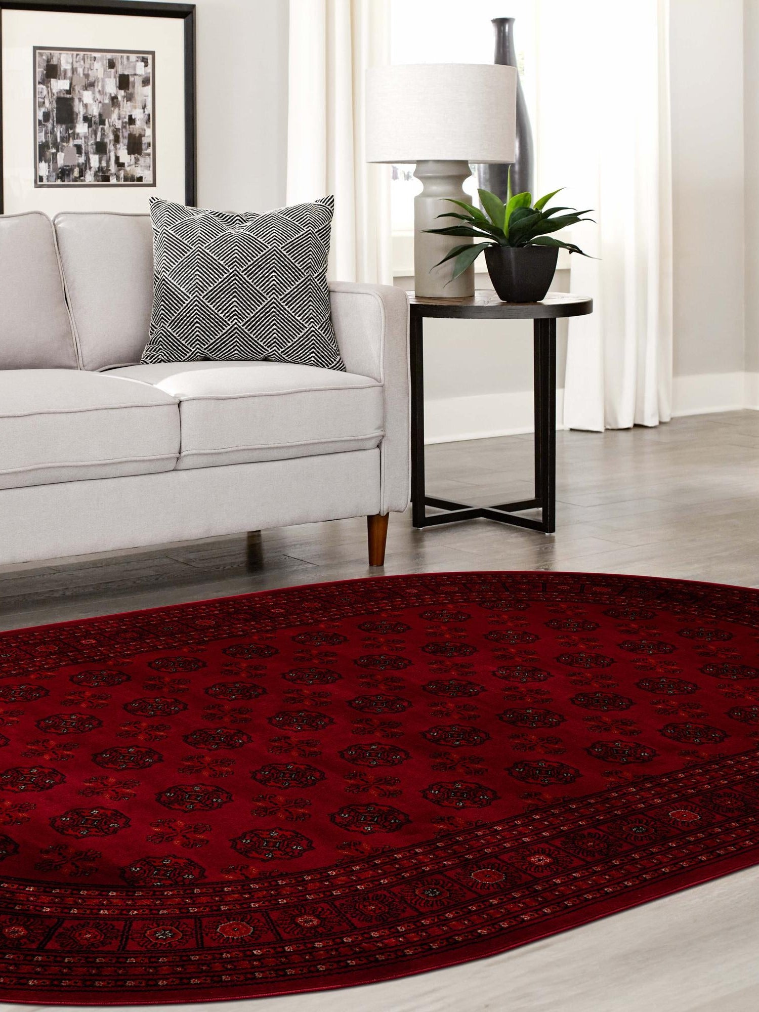 Red 7' 10 x 10' Tekke Oval Area Rug Classic Traditional Vintage Design Carpet for Living Rooms, Dining, Bedrooms, Office Space for Sale at Rug Engine