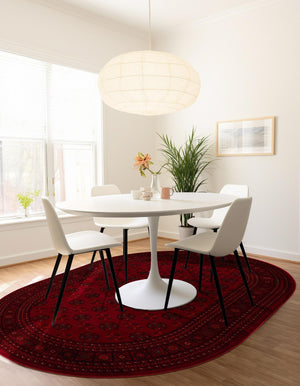 Red 7' 10 x 10' Tekke Oval Area Rug Classic Traditional Vintage Design Carpet for Living Rooms, Dining, Bedrooms, Office Space for Sale at Rug Engine
