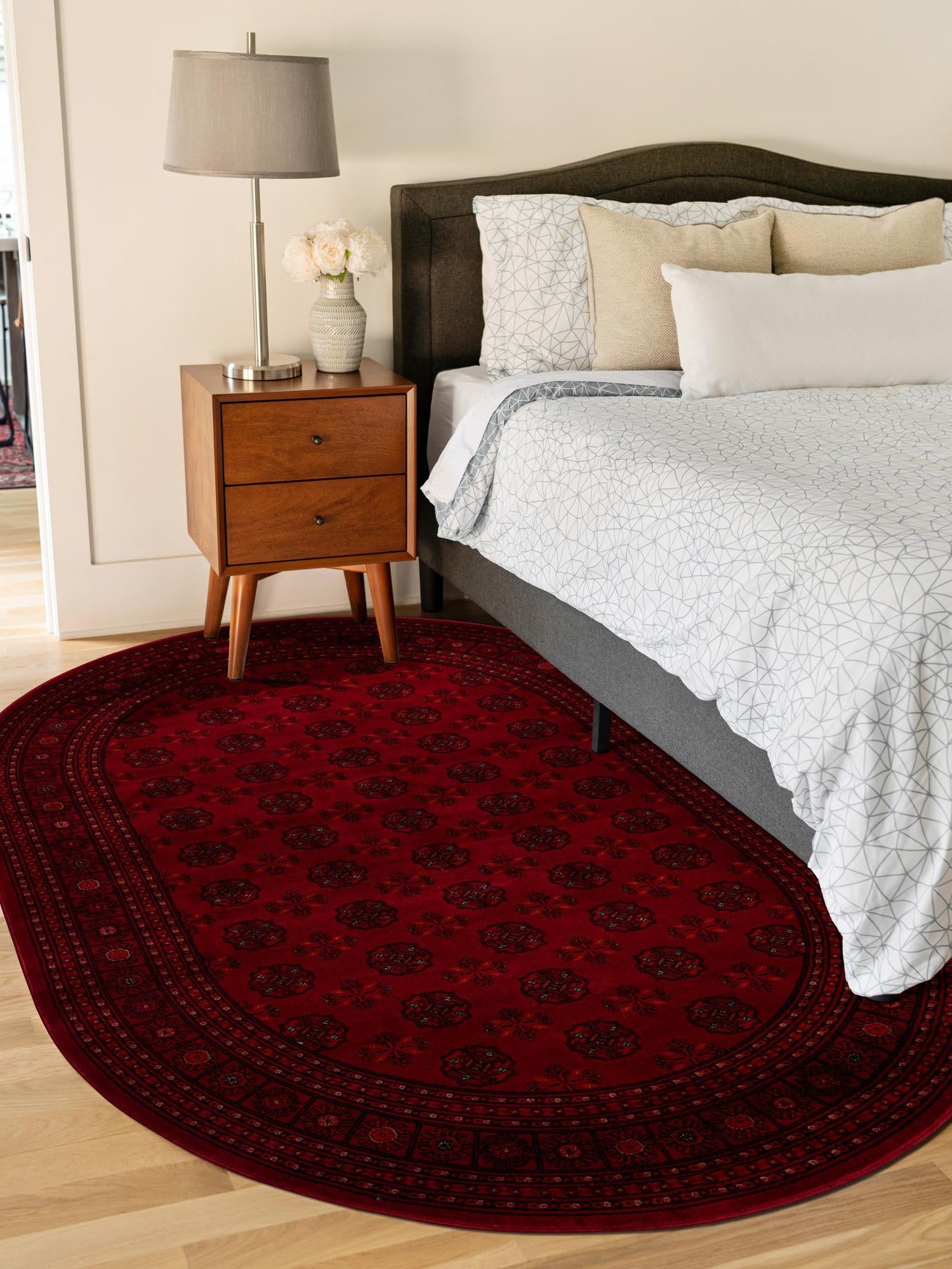 Red 5' 3 x 8' Tekke Oval Area Rug Classic Traditional Vintage Design Carpet for Living Rooms, Dining, Bedrooms, Office Space for Sale at Rug Engine