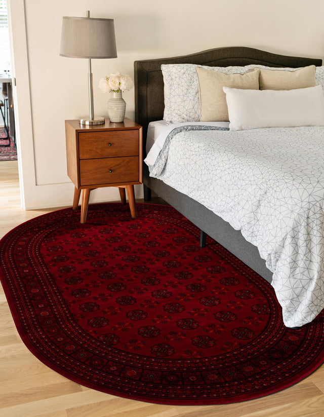 Red 6' 1 x 9' Tekke Oval Area Rug Classic Traditional Vintage Design Carpet for Living Rooms, Dining, Bedrooms, Office Space for Sale at Rug Engine