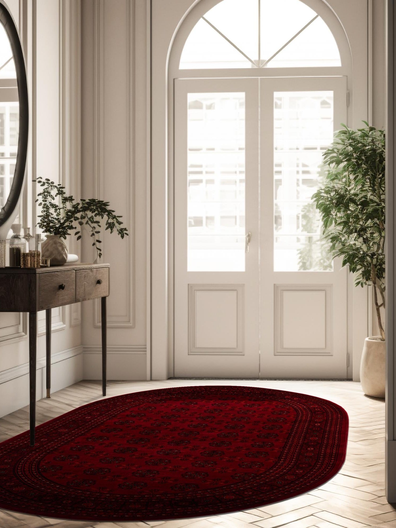 Red 6' 1 x 9' Tekke Oval Area Rug Classic Traditional Vintage Design Carpet for Living Rooms, Dining, Bedrooms, Office Space for Sale at Rug Engine