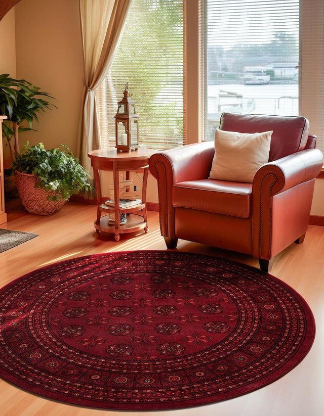 Red 5' 3 x 5' 3 Tekke Round Area Rug Classic Traditional Vintage Design Carpet for Living Rooms, Dining, Bedrooms, Office Space for Sale at Rug Engine