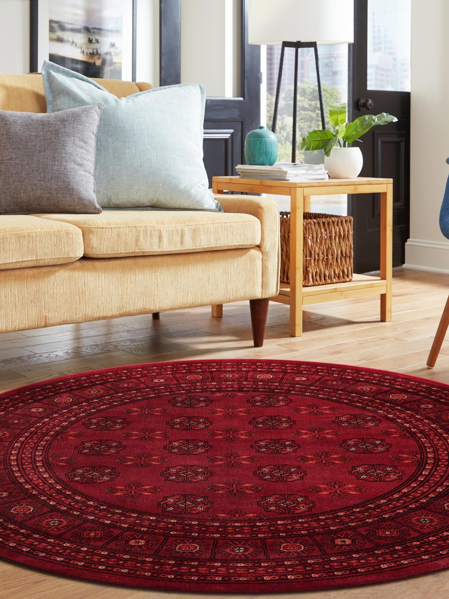 Red 5' 3 x 5' 3 Tekke Round Area Rug Classic Traditional Vintage Design Carpet for Living Rooms, Dining, Bedrooms, Office Space for Sale at Rug Engine