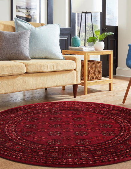 Red 5' 3 x 5' 3 Tekke Round Area Rug Classic Traditional Vintage Design Carpet for Living Rooms, Dining, Bedrooms, Office Space for Sale at Rug Engine