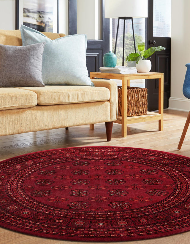 Red 5' 3 x 5' 3 Tekke Round Area Rug Classic Traditional Vintage Design Carpet for Living Rooms, Dining, Bedrooms, Office Space for Sale at Rug Engine