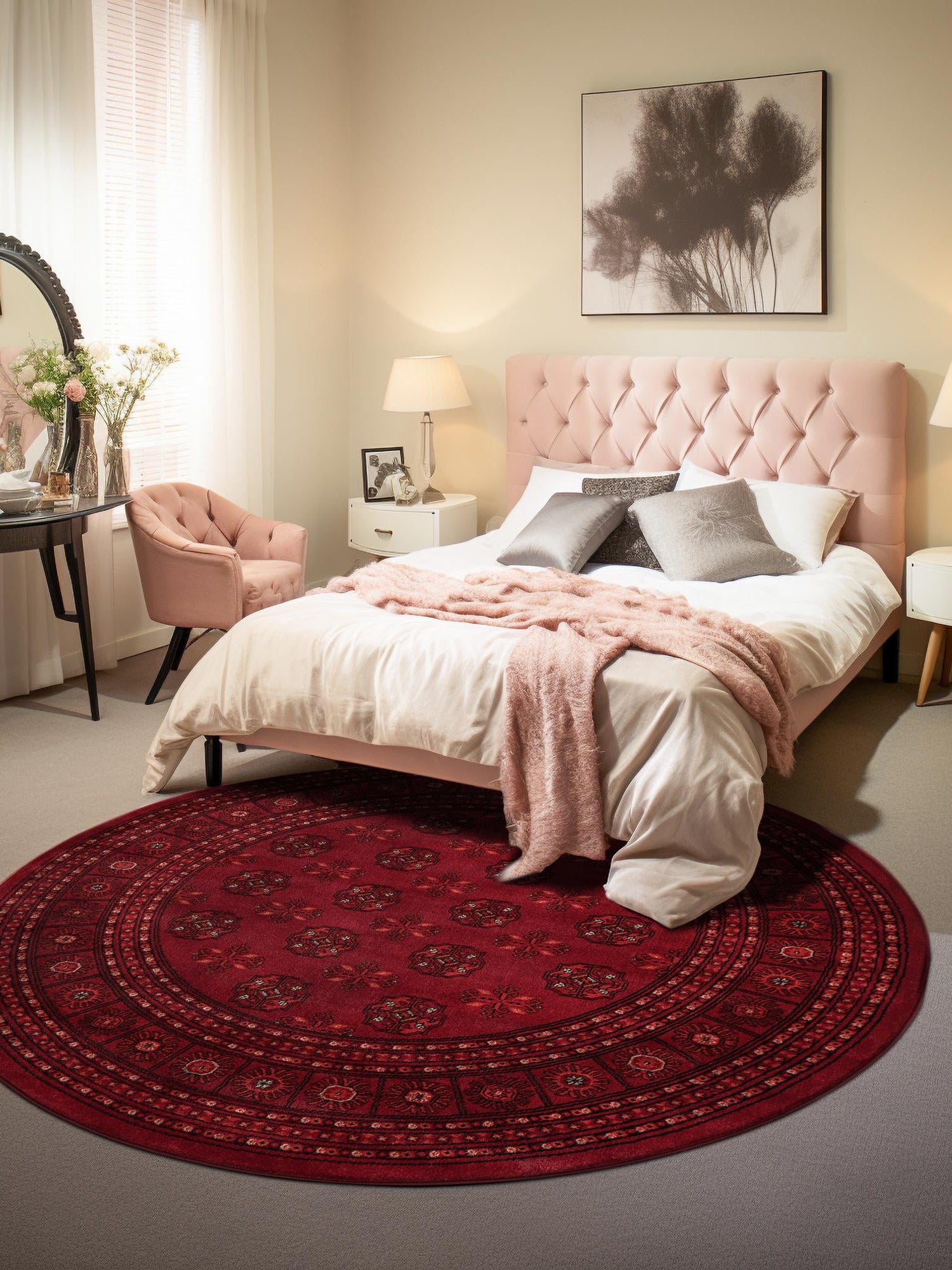Red 5' 3 x 5' 3 Tekke Round Area Rug Classic Traditional Vintage Design Carpet for Living Rooms, Dining, Bedrooms, Office Space for Sale at Rug Engine