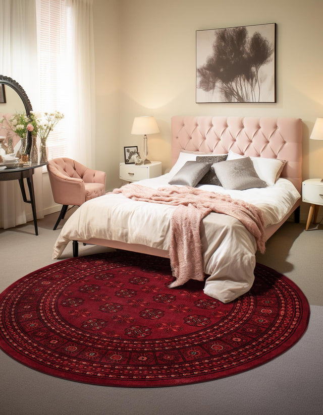 Red 5' 3 x 5' 3 Tekke Round Area Rug Classic Traditional Vintage Design Carpet for Living Rooms, Dining, Bedrooms, Office Space for Sale at Rug Engine