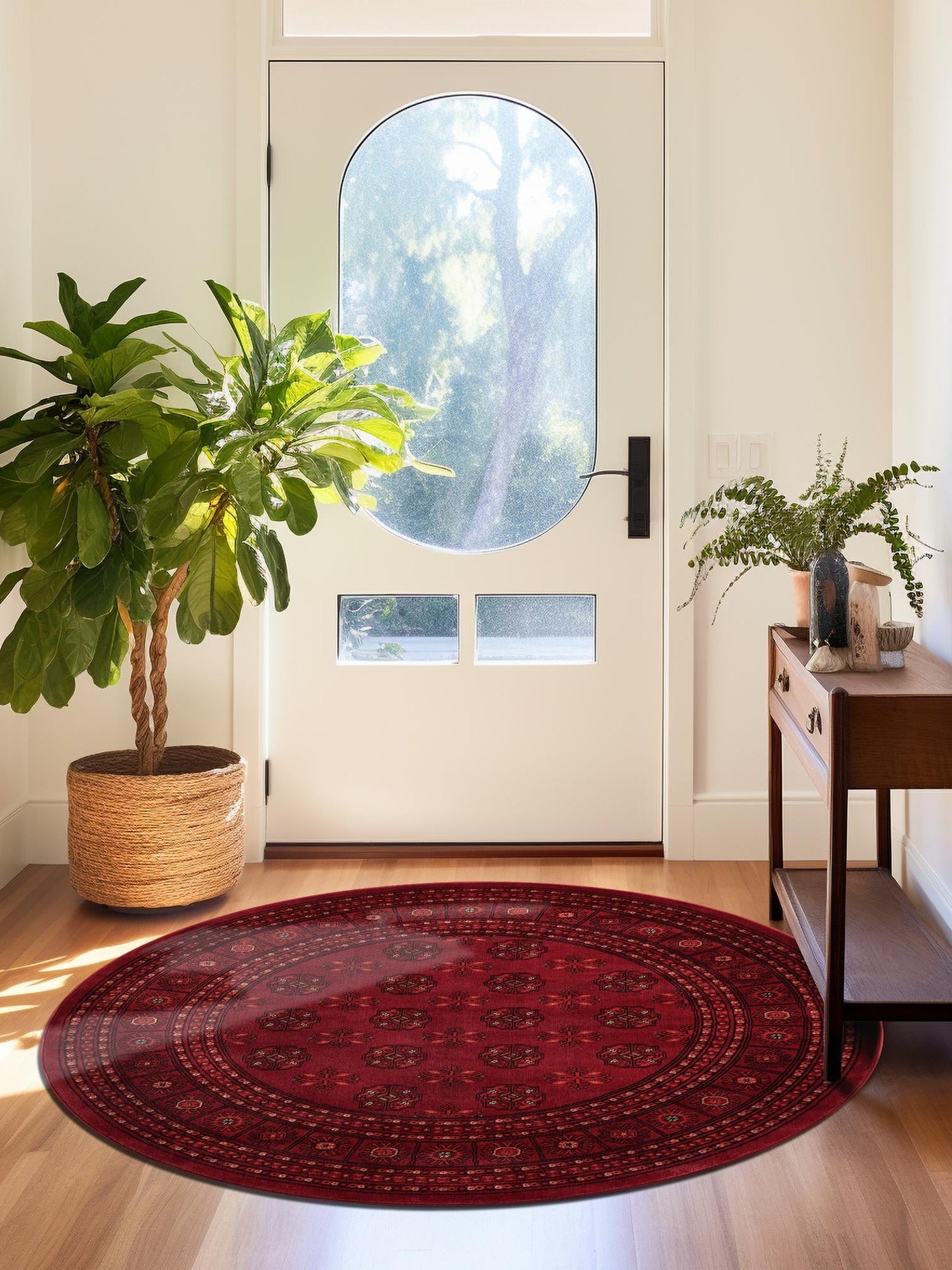 Red 5' 3 x 5' 3 Tekke Round Area Rug Classic Traditional Vintage Design Carpet for Living Rooms, Dining, Bedrooms, Office Space for Sale at Rug Engine