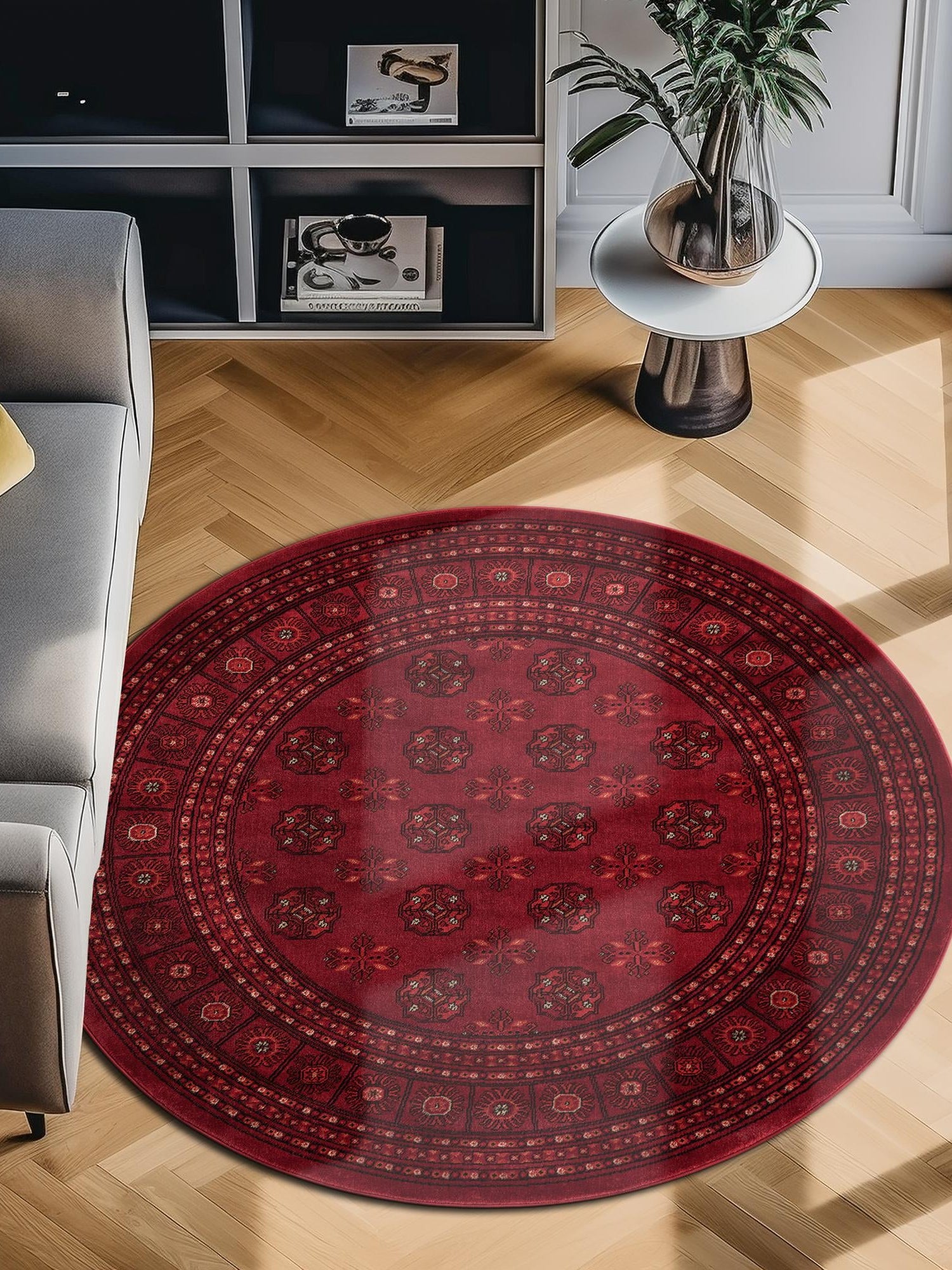 Red 5' 3 x 5' 3 Tekke Round Area Rug Classic Traditional Vintage Design Carpet for Living Rooms, Dining, Bedrooms, Office Space for Sale at Rug Engine