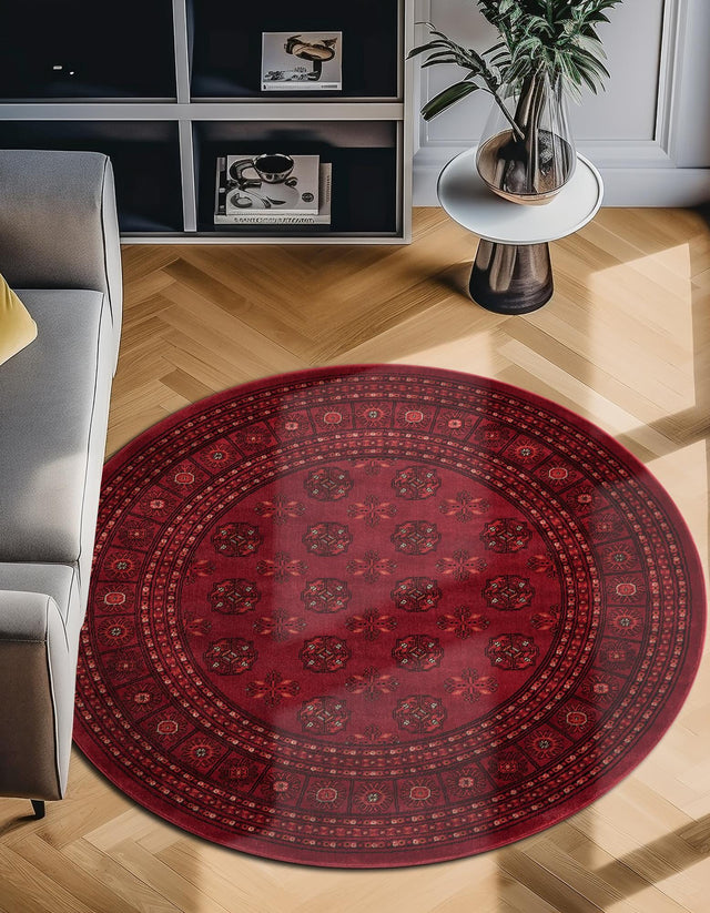 Red 5' 3 x 5' 3 Tekke Round Area Rug Classic Traditional Vintage Design Carpet for Living Rooms, Dining, Bedrooms, Office Space for Sale at Rug Engine