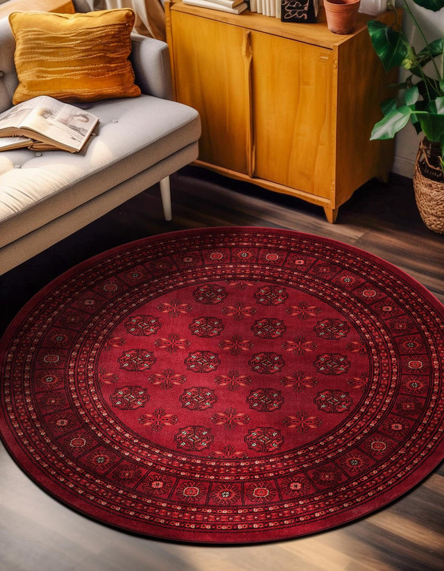 Red 5' 3 x 5' 3 Tekke Round Area Rug Classic Traditional Vintage Design Carpet for Living Rooms, Dining, Bedrooms, Office Space for Sale at Rug Engine