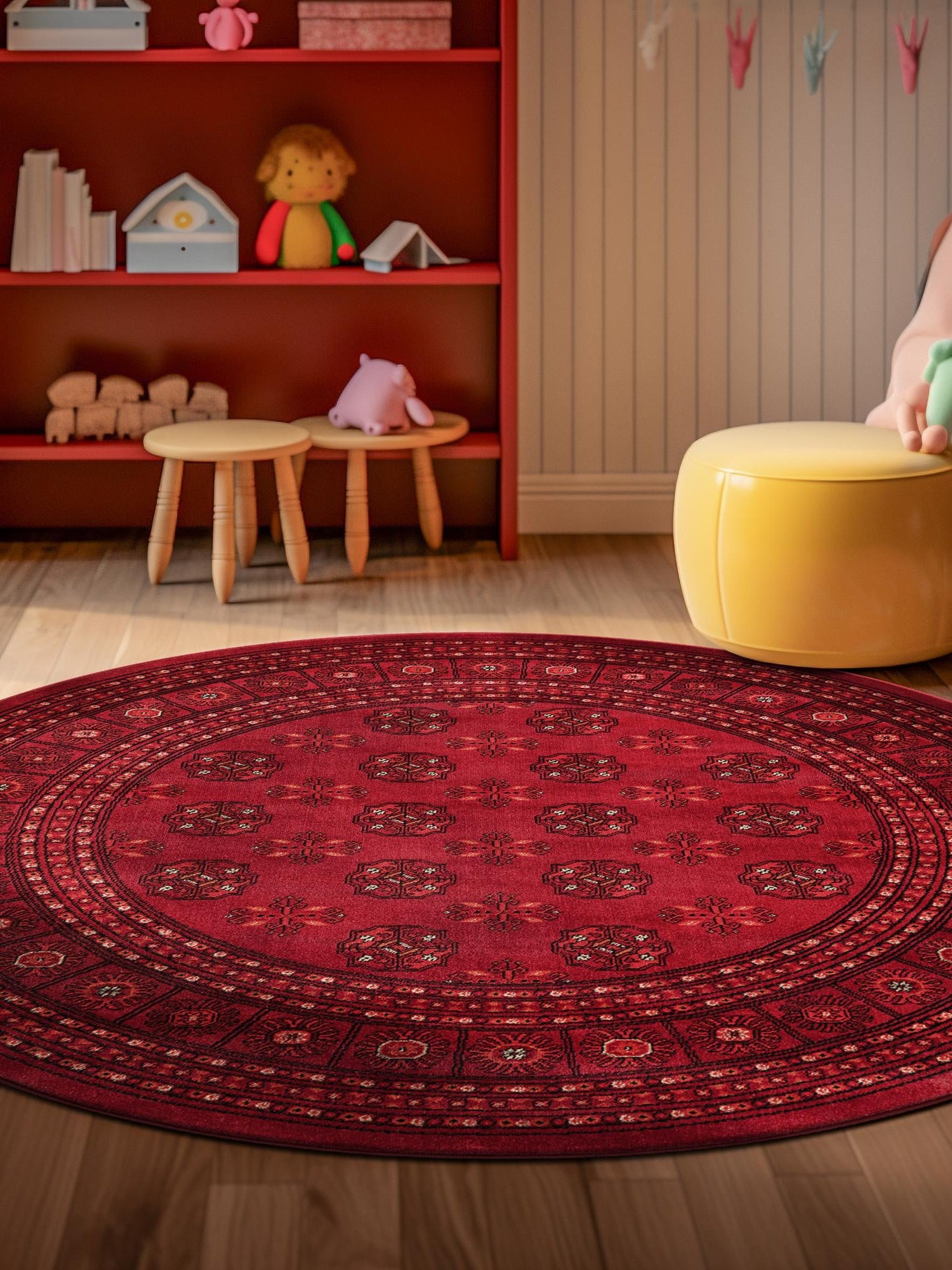 Red 5' 3 x 5' 3 Tekke Round Area Rug Classic Traditional Vintage Design Carpet for Living Rooms, Dining, Bedrooms, Office Space for Sale at Rug Engine