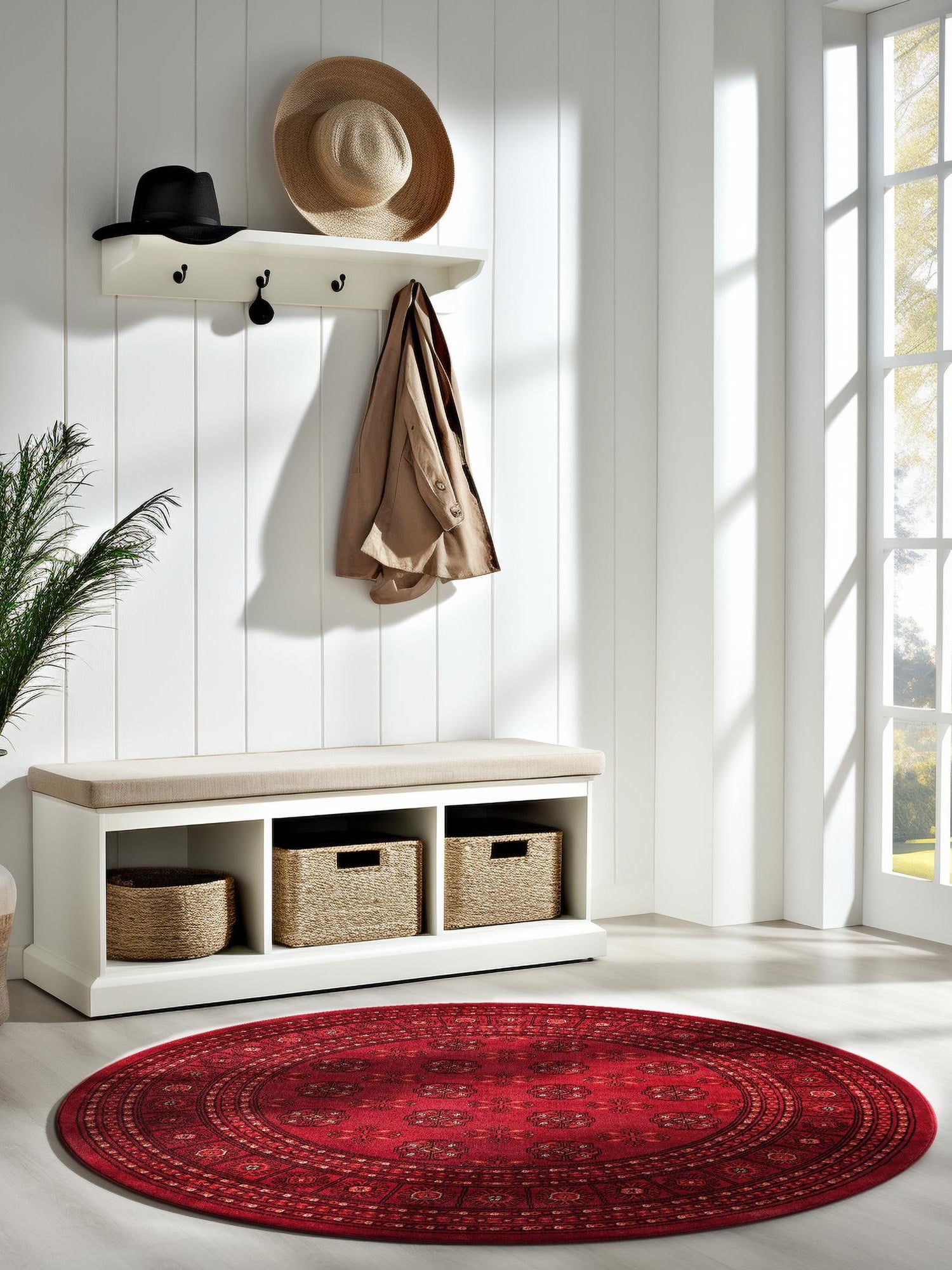 Red 5' 3 x 5' 3 Tekke Round Area Rug Classic Traditional Vintage Design Carpet for Living Rooms, Dining, Bedrooms, Office Space for Sale at Rug Engine