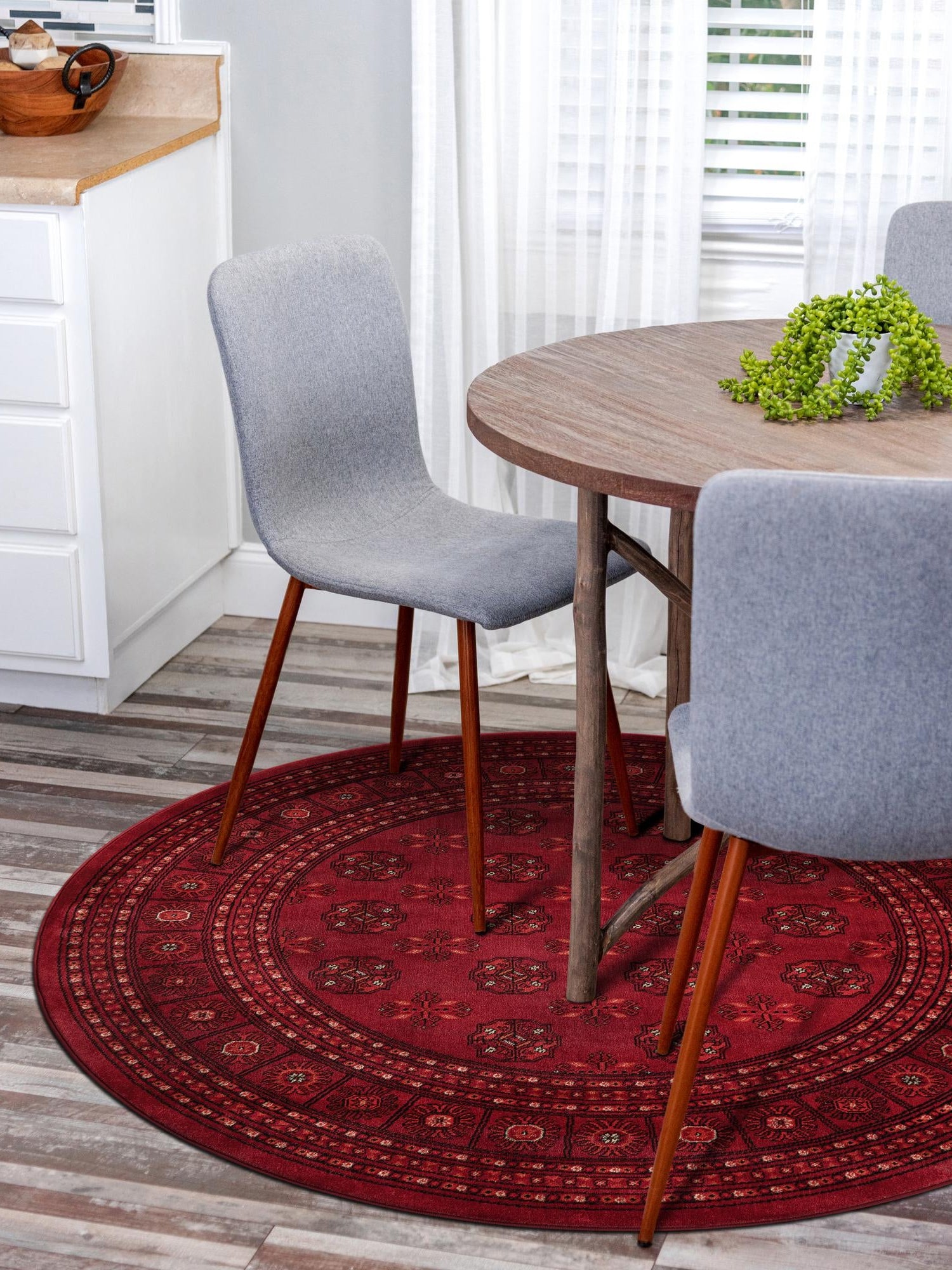Red 5' 3 x 5' 3 Tekke Round Area Rug Classic Traditional Vintage Design Carpet for Living Rooms, Dining, Bedrooms, Office Space for Sale at Rug Engine