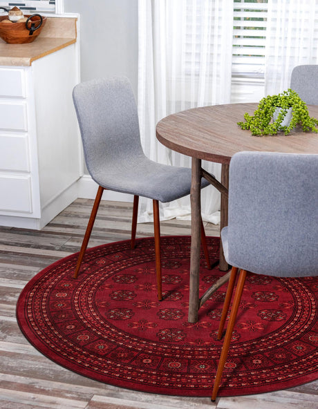 Red 5' 3 x 5' 3 Tekke Round Area Rug Classic Traditional Vintage Design Carpet for Living Rooms, Dining, Bedrooms, Office Space for Sale at Rug Engine