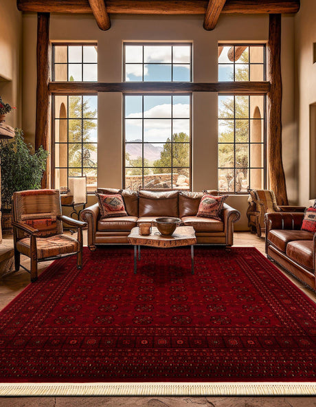 Red 7' 10 x 7' 10 Tekke Square Area Rug Classic Traditional Vintage Design Carpet for Living Rooms, Dining, Bedrooms, Office Space for Sale at Rug Engine
