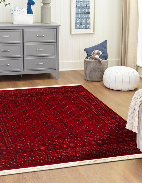 Red 6' 1 x 6' 1 Tekke Square Area Rug Classic Traditional Vintage Design Carpet for Living Rooms, Dining, Bedrooms, Office Space for Sale at Rug Engine