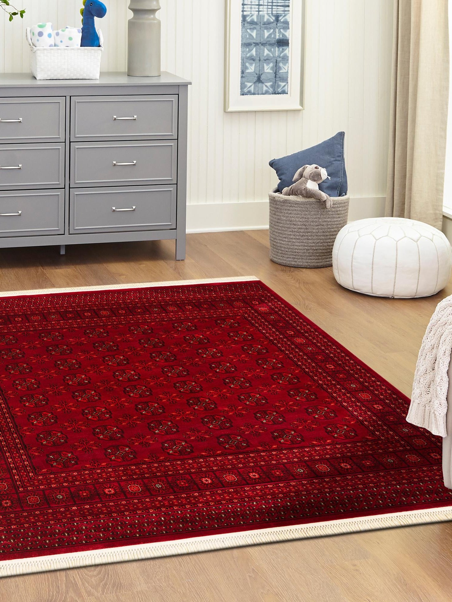 Red 7' 10 x 7' 10 Tekke Square Area Rug Classic Traditional Vintage Design Carpet for Living Rooms, Dining, Bedrooms, Office Space for Sale at Rug Engine