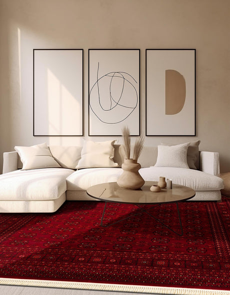 Red 6' 1 x 6' 1 Tekke Square Area Rug Classic Traditional Vintage Design Carpet for Living Rooms, Dining, Bedrooms, Office Space for Sale at Rug Engine