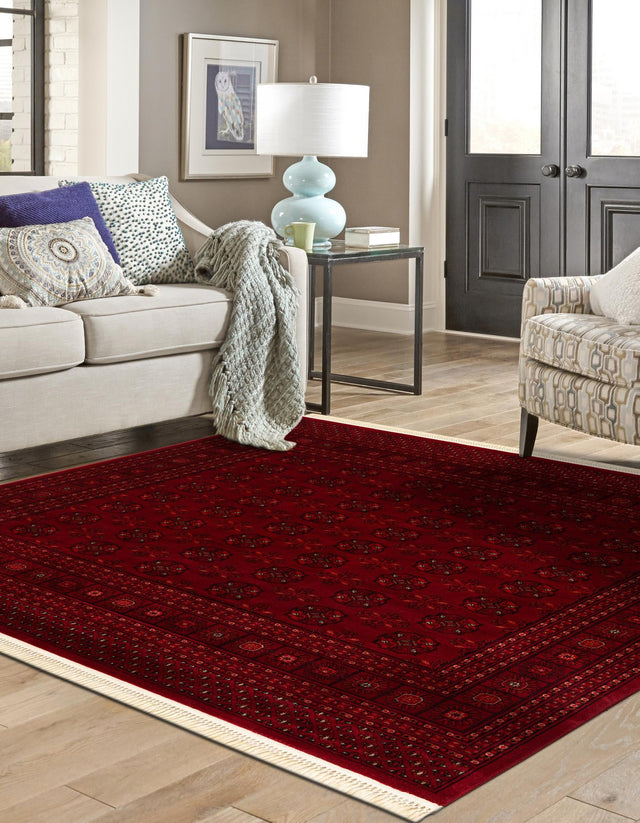 Red 6' 1 x 6' 1 Tekke Square Area Rug Classic Traditional Vintage Design Carpet for Living Rooms, Dining, Bedrooms, Office Space for Sale at Rug Engine