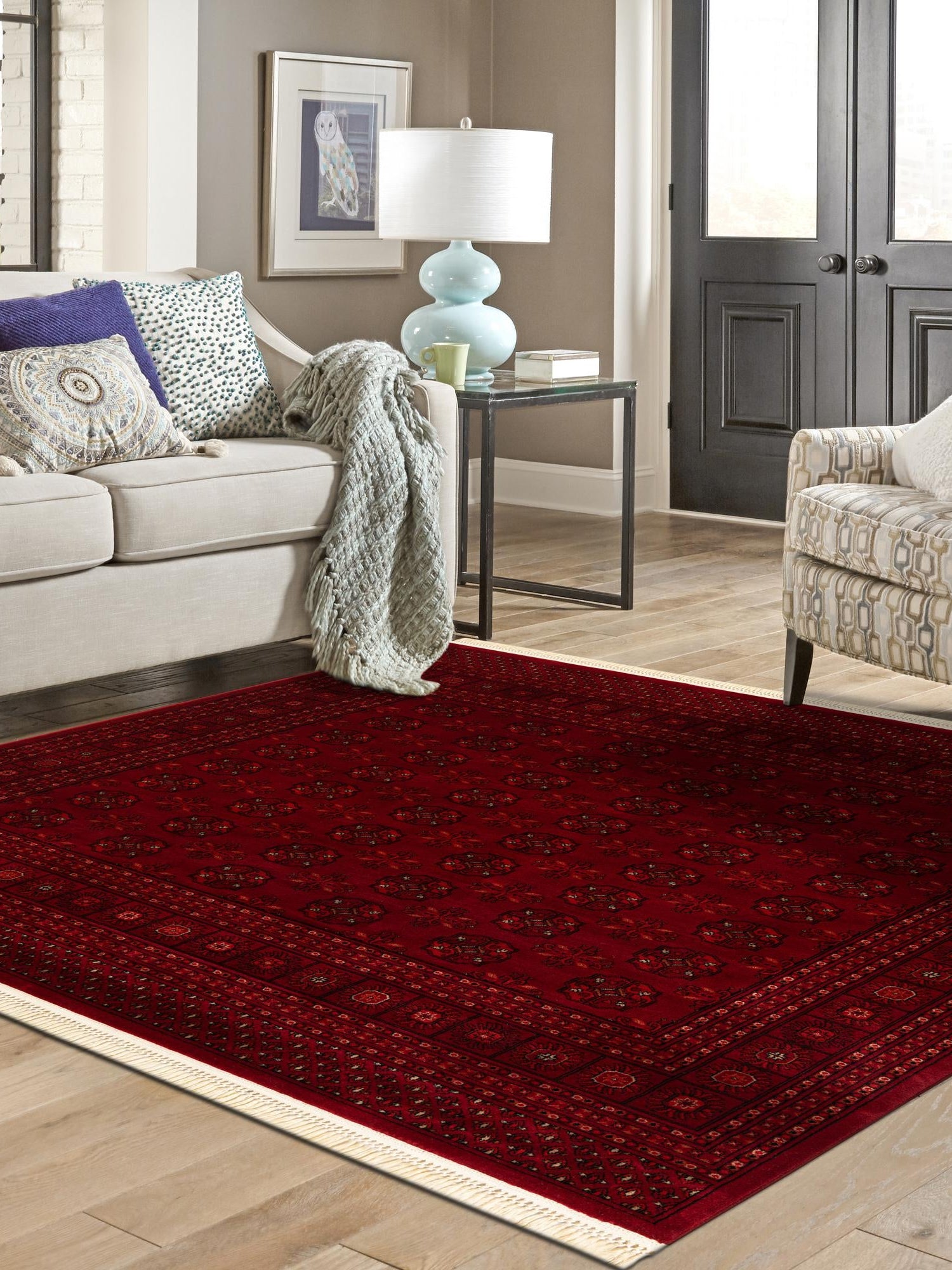 Red 7' 10 x 7' 10 Tekke Square Area Rug Classic Traditional Vintage Design Carpet for Living Rooms, Dining, Bedrooms, Office Space for Sale at Rug Engine