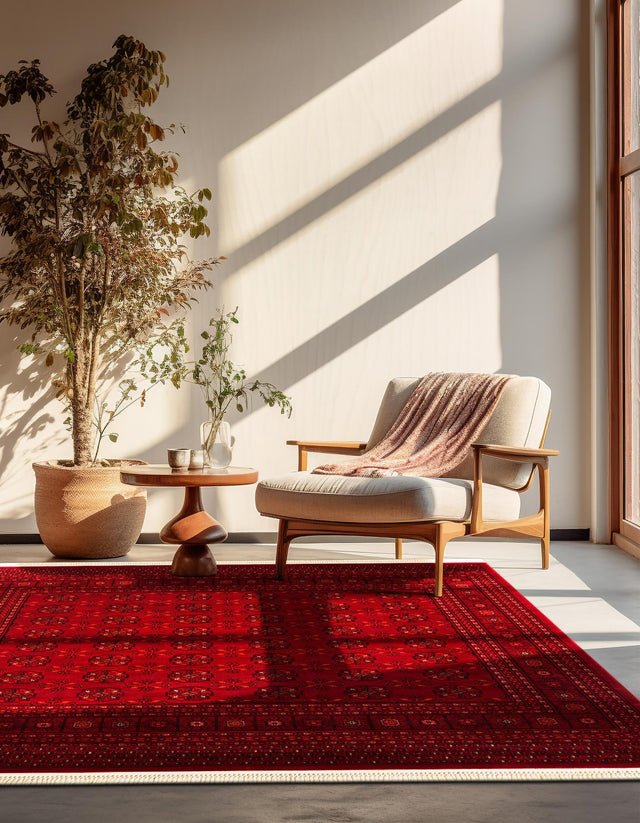 Red 7' 10 x 7' 10 Tekke Square Area Rug Classic Traditional Vintage Design Carpet for Living Rooms, Dining, Bedrooms, Office Space for Sale at Rug Engine