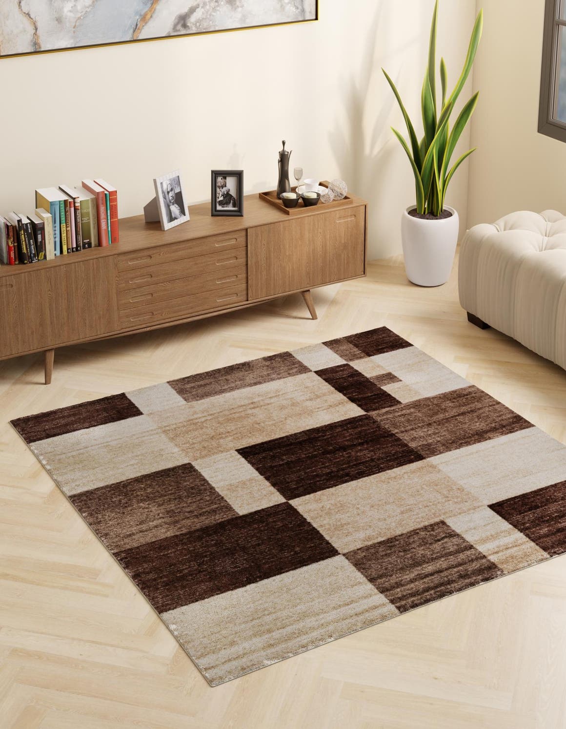 Light Brown 5' 3 x 5' 3 Autumn Square Area Rug 100% Polypropylene Durable Jute Backing Living Dining Room Bedroom Office Modern Decor Carpet for Sale at Rug Engine