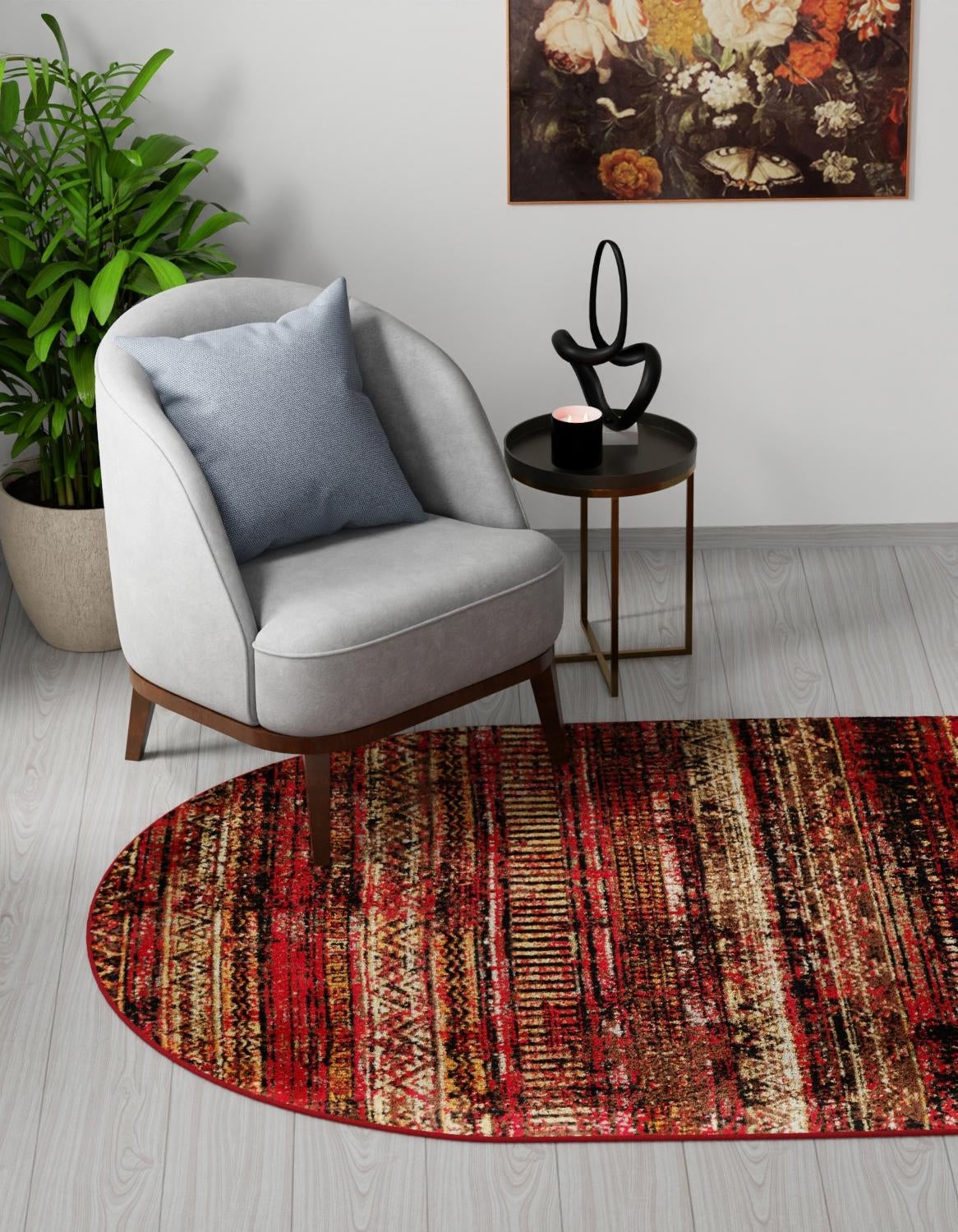 Burgundy 4' 1 x 6' 1 Saturn Oval Area Rug Stain Resistant Easy Clean Classic Vintage Design Durable Carpet for Affordable Home Interiors for Sale at Rug Engine