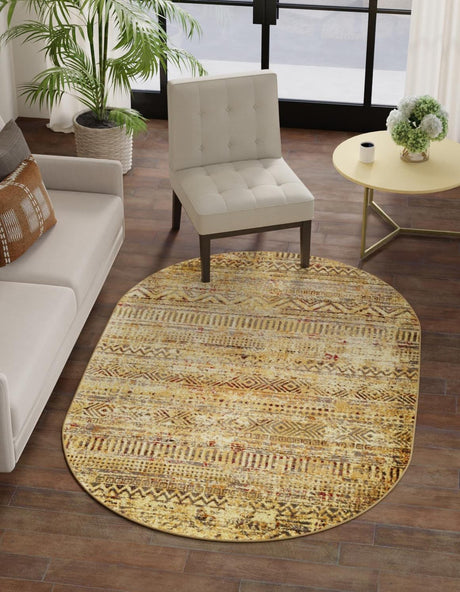 Beige 4' 1 x 6' 1 Saturn Oval Area Rug Stain Resistant Easy Clean Classic Vintage Design Durable Carpet for Affordable Home Interiors for Sale at Rug Engine