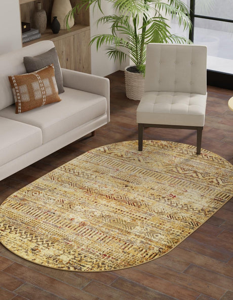 Beige 4' 1 x 6' 1 Saturn Oval Area Rug Stain Resistant Easy Clean Classic Vintage Design Durable Carpet for Affordable Home Interiors for Sale at Rug Engine