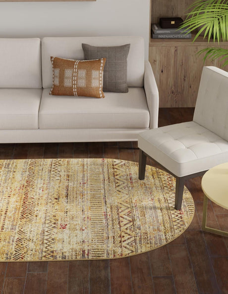 Beige 4' 1 x 6' 1 Saturn Oval Area Rug Stain Resistant Easy Clean Classic Vintage Design Durable Carpet for Affordable Home Interiors for Sale at Rug Engine