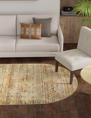 Beige 5' 3 x 8' Saturn Oval Area Rug Stain Resistant Easy Clean Classic Vintage Design Durable Carpet for Affordable Home Interiors for Sale at Rug Engine