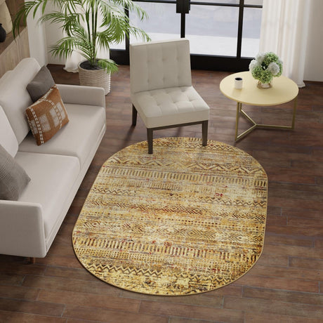Beige 4' 1 x 6' 1 Saturn Oval Area Rug Stain Resistant Easy Clean Classic Vintage Design Durable Carpet for Affordable Home Interiors for Sale at Rug Engine