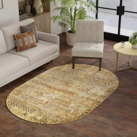 Beige 4' 1 x 6' 1 Saturn Oval Area Rug Stain Resistant Easy Clean Classic Vintage Design Durable Carpet for Affordable Home Interiors for Sale at Rug Engine