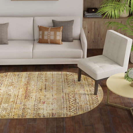 Beige 4' 1 x 6' 1 Saturn Oval Area Rug Stain Resistant Easy Clean Classic Vintage Design Durable Carpet for Affordable Home Interiors for Sale at Rug Engine