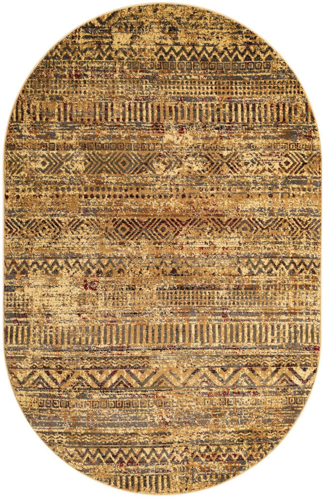 Beige 5' 3 x 8' Saturn Oval Area Rug Stain Resistant Easy Clean Classic Vintage Design Durable Carpet for Affordable Home Interiors for Sale at Rug Engine