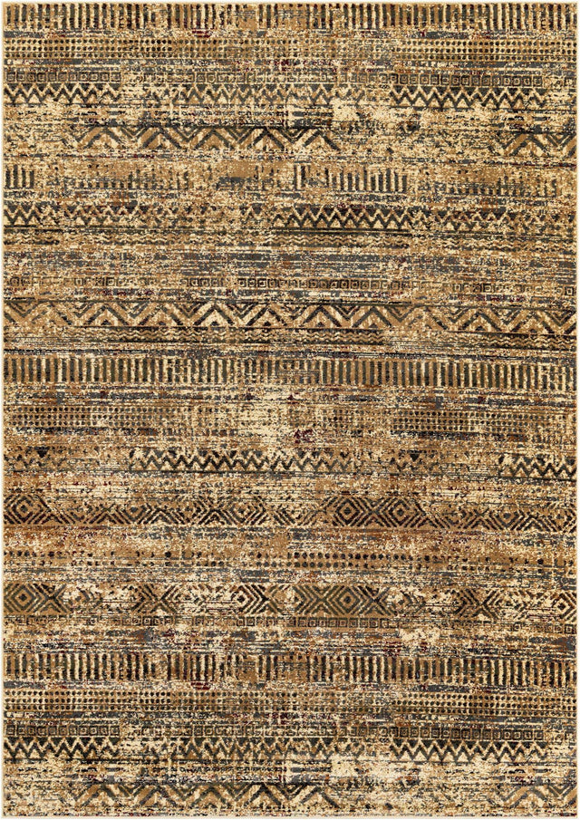 Beige 7' 1 x 10' Saturn Rectangle Area Rug Stain Resistant Easy Clean Classic Vintage Design Durable Carpet for Affordable Home Interiors for Sale at Rug Engine