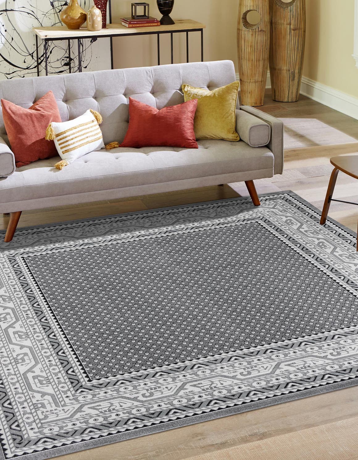 Gray 10' x 10' Williamsburg Square Area Rug 100% Polypropylene With Cotton Backing Durable Easy Clean Stain Resistant Carpet for Sale at Rug Engine