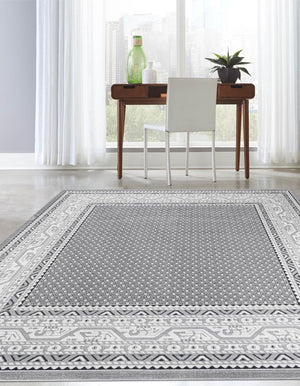 Gray 5' 3 x 5' 3 Williamsburg Square Area Rug 100% Polypropylene With Cotton Backing Durable Easy Clean Stain Resistant Carpet for Sale at Rug Engine