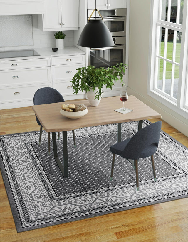 Gray 5' 3 x 5' 3 Williamsburg Square Area Rug 100% Polypropylene With Cotton Backing Durable Easy Clean Stain Resistant Carpet for Sale at Rug Engine