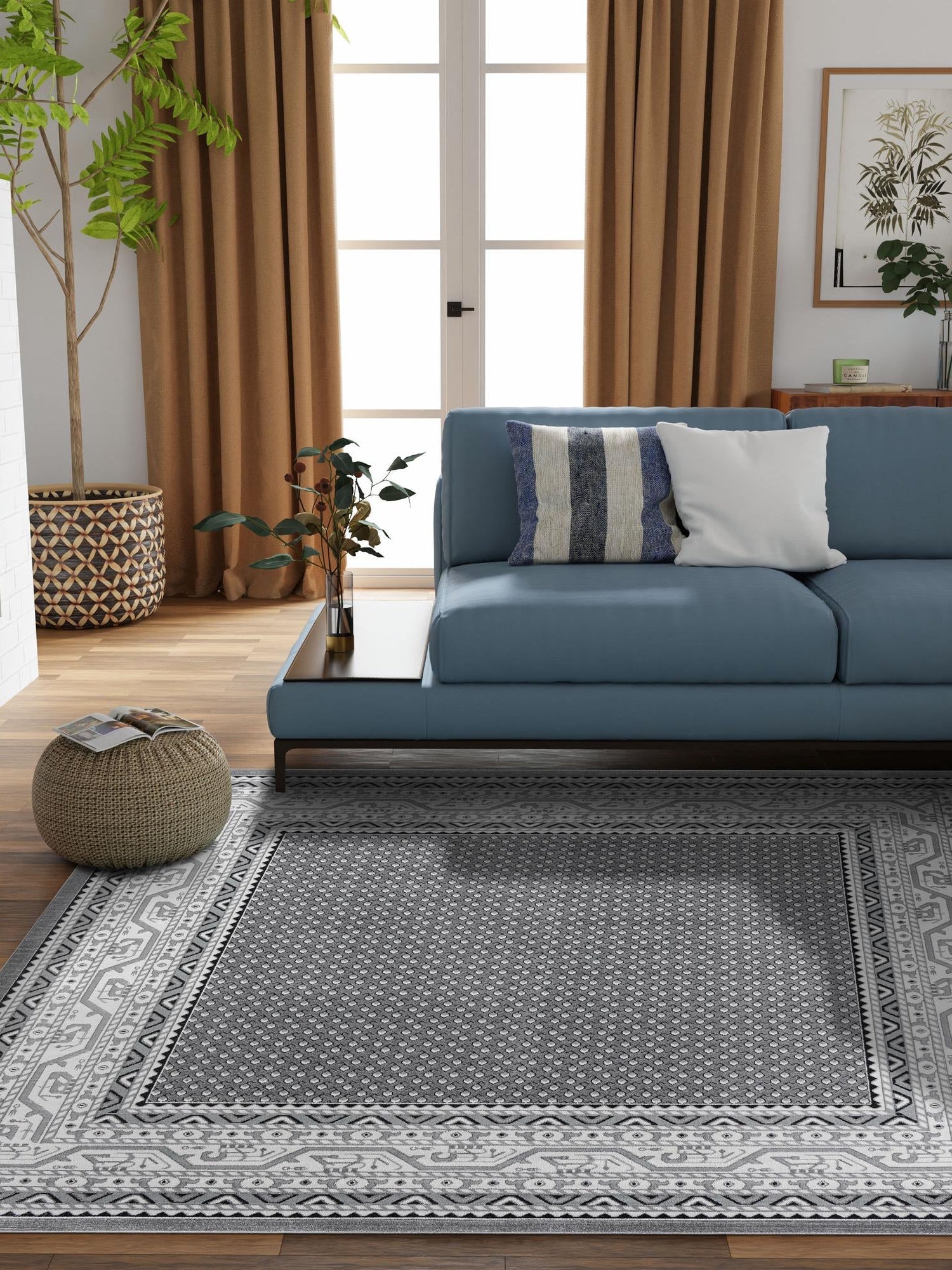 Gray 5' 3 x 5' 3 Williamsburg Square Area Rug 100% Polypropylene With Cotton Backing Durable Easy Clean Stain Resistant Carpet for Sale at Rug Engine