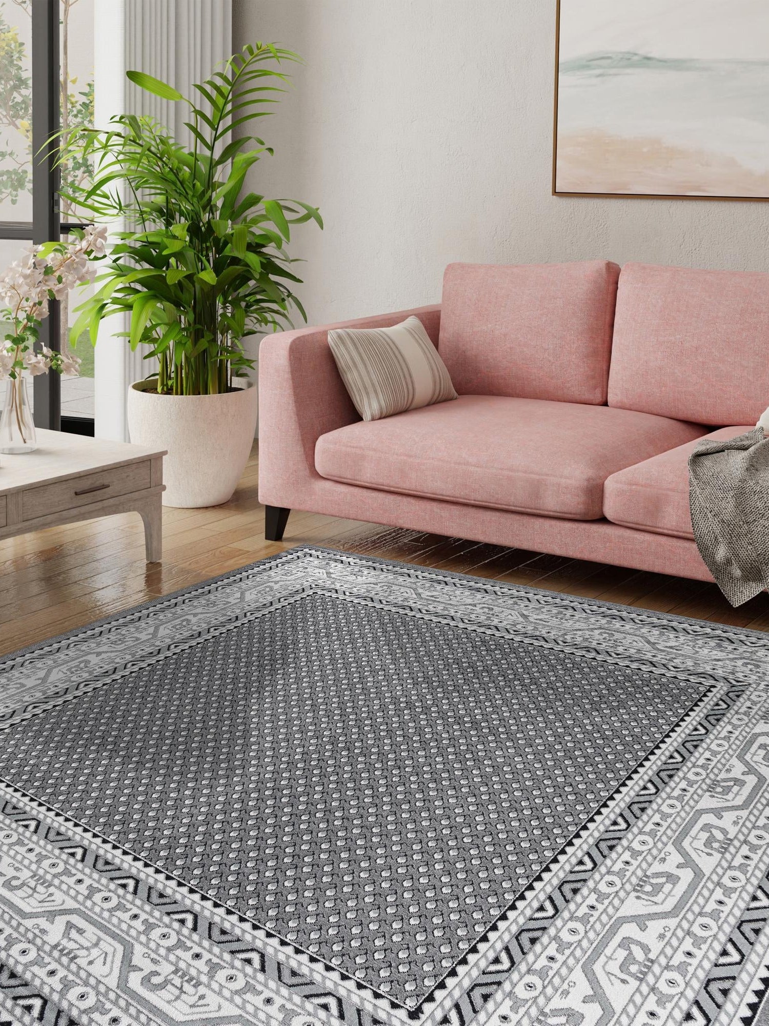 Gray 5' 3 x 5' 3 Williamsburg Square Area Rug 100% Polypropylene With Cotton Backing Durable Easy Clean Stain Resistant Carpet for Sale at Rug Engine