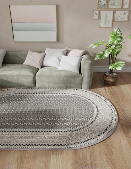 Gray 4' 1 x 6' 1 Williamsburg Oval Area Rug 100% Polypropylene With Cotton Backing Durable Easy Clean Stain Resistant Carpet for Sale at Rug Engine