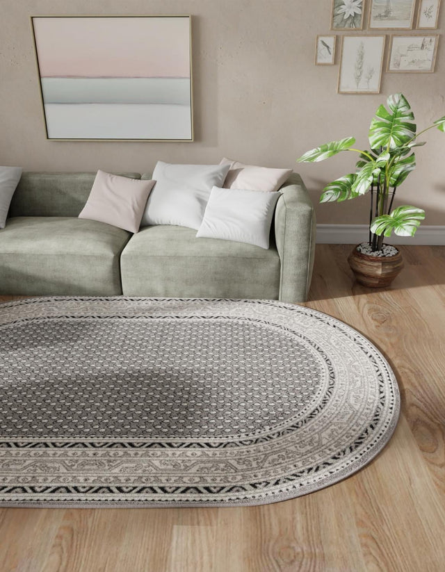 Gray 4' 1 x 6' 1 Williamsburg Oval Area Rug 100% Polypropylene With Cotton Backing Durable Easy Clean Stain Resistant Carpet for Sale at Rug Engine