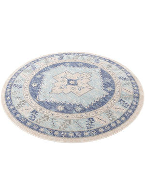Sky blue 7' 10 x 7' 10 Whitney Round Area Rug Classic Vintage Distressed Look Traditional Persian Inspired Carpet for Home Decor for Sale at Rug Engine