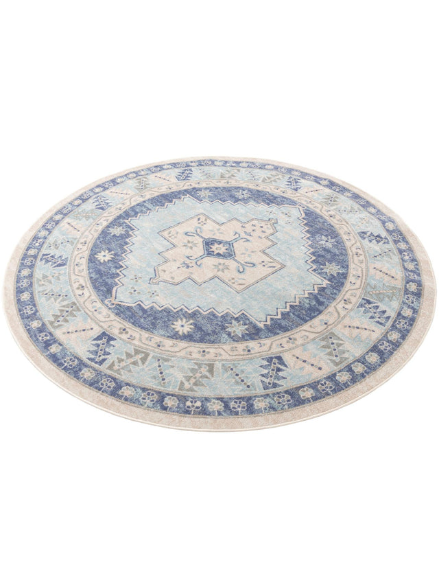 Sky blue 7' 10 x 7' 10 Whitney Round Area Rug Classic Vintage Distressed Look Traditional Persian Inspired Carpet for Home Decor for Sale at Rug Engine