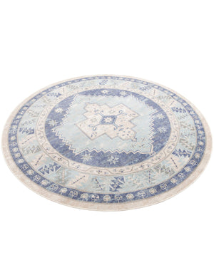 Sky blue 7' 10 x 7' 10 Whitney Round Area Rug Classic Vintage Distressed Look Traditional Persian Inspired Carpet for Home Decor for Sale at Rug Engine