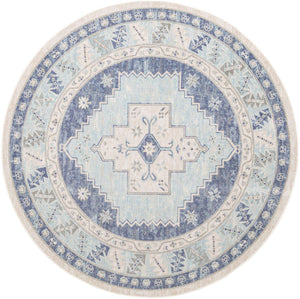Sky blue 7' 10 x 7' 10 Whitney Round Area Rug Classic Vintage Distressed Look Traditional Persian Inspired Carpet for Home Decor for Sale at Rug Engine
