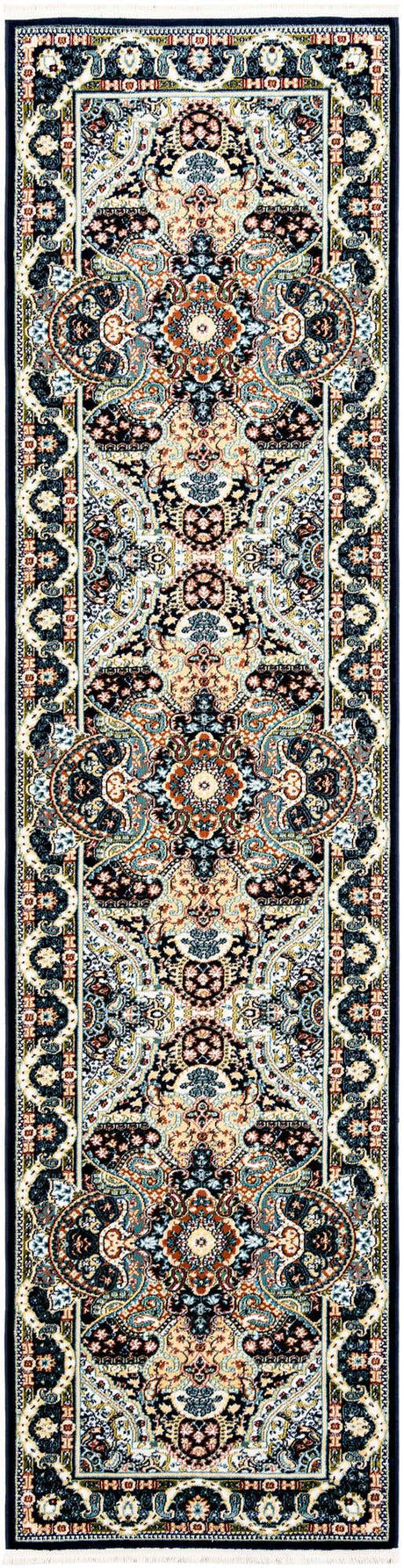 Navy Blue 2' 7 x 10' Narenj Runner Area Rug 85% Polypropylene & 15% Polyester Traditional Classic Carpet for Living, Dining, Bedrooms, Office for Sale at Rug Engine